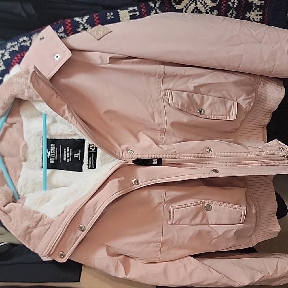 VTG Hollister Coat W Detachable Hood & Faux Fur Hood Liner W Sz XL Pink